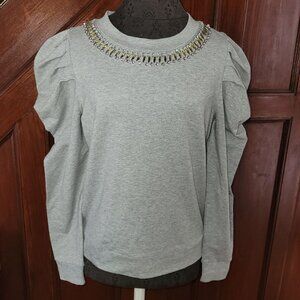 Ann Taylor Embellished Gray Sweatshirt With Gemstone Neckline Small NWT